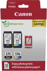 Canon PG575/CL576 Pack of 2 Original Ink Cartridges + 50 Sheets of Photo Paper - 5438C004